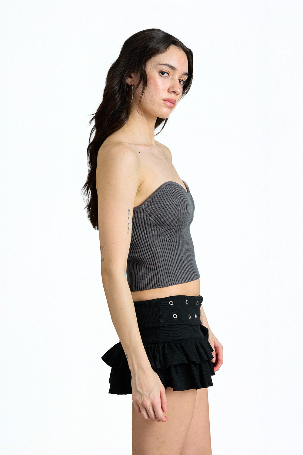 Grey Sculpted Sweetheart Top - BonkersCorner