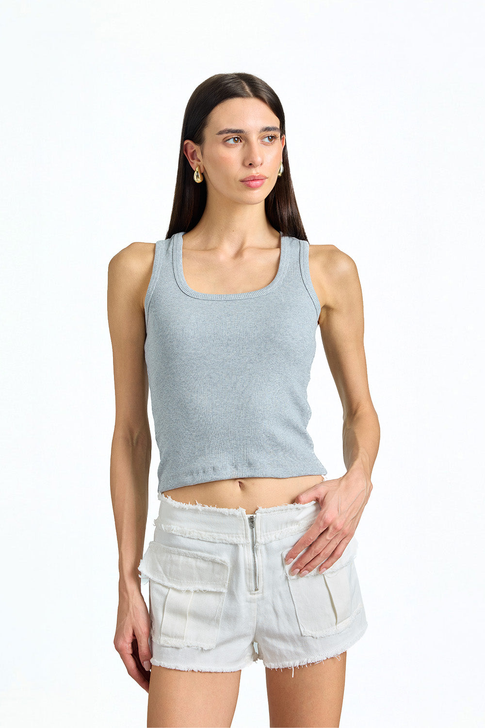 Grey Solid Ribbed Tank - BonkersCorner