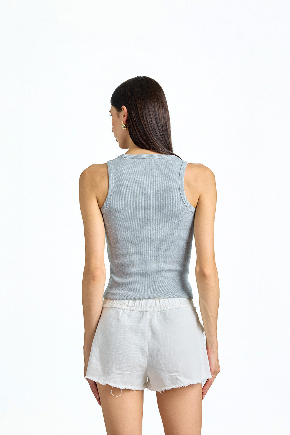 Grey Solid Ribbed Tank - BonkersCorner