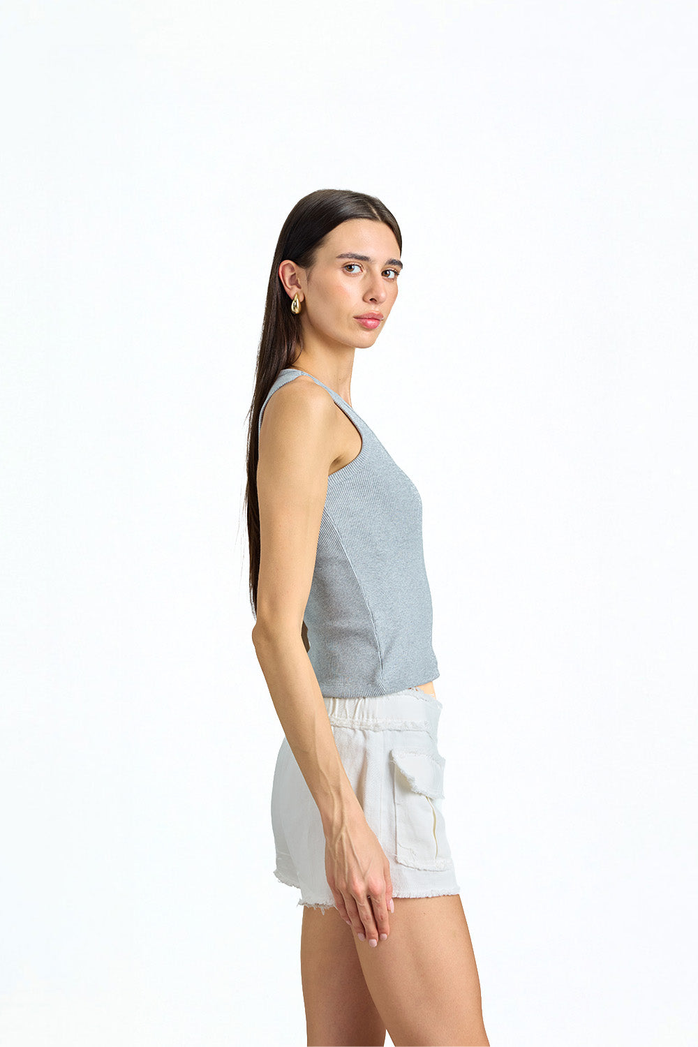Grey Solid Ribbed Tank - BonkersCorner