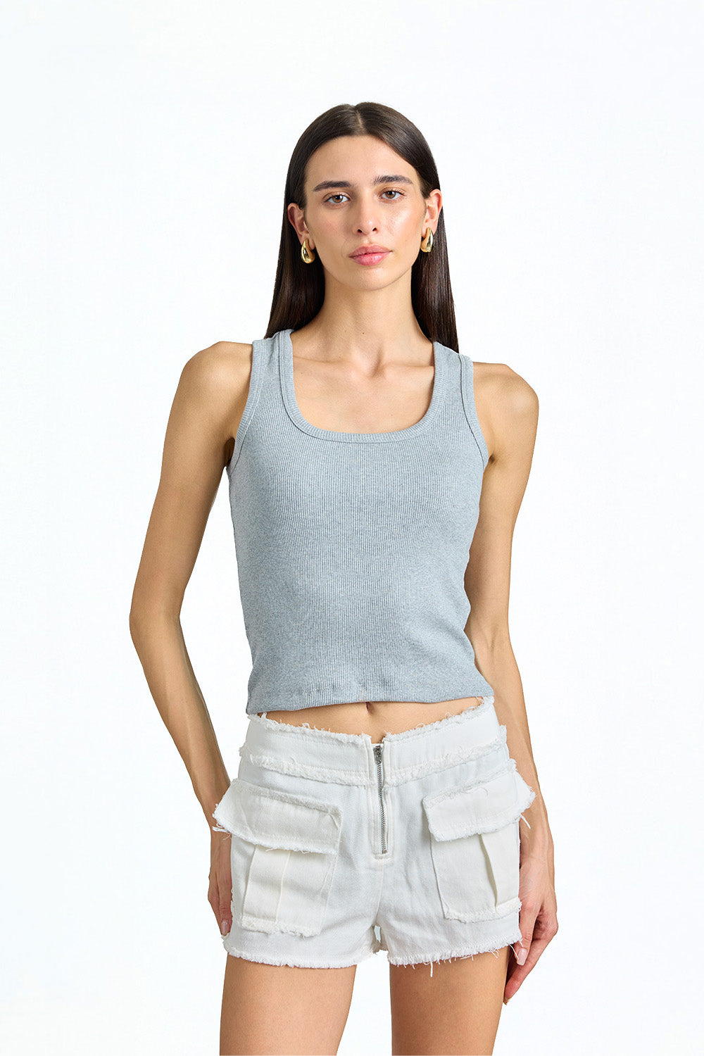 Grey Solid Ribbed Tank - BonkersCorner