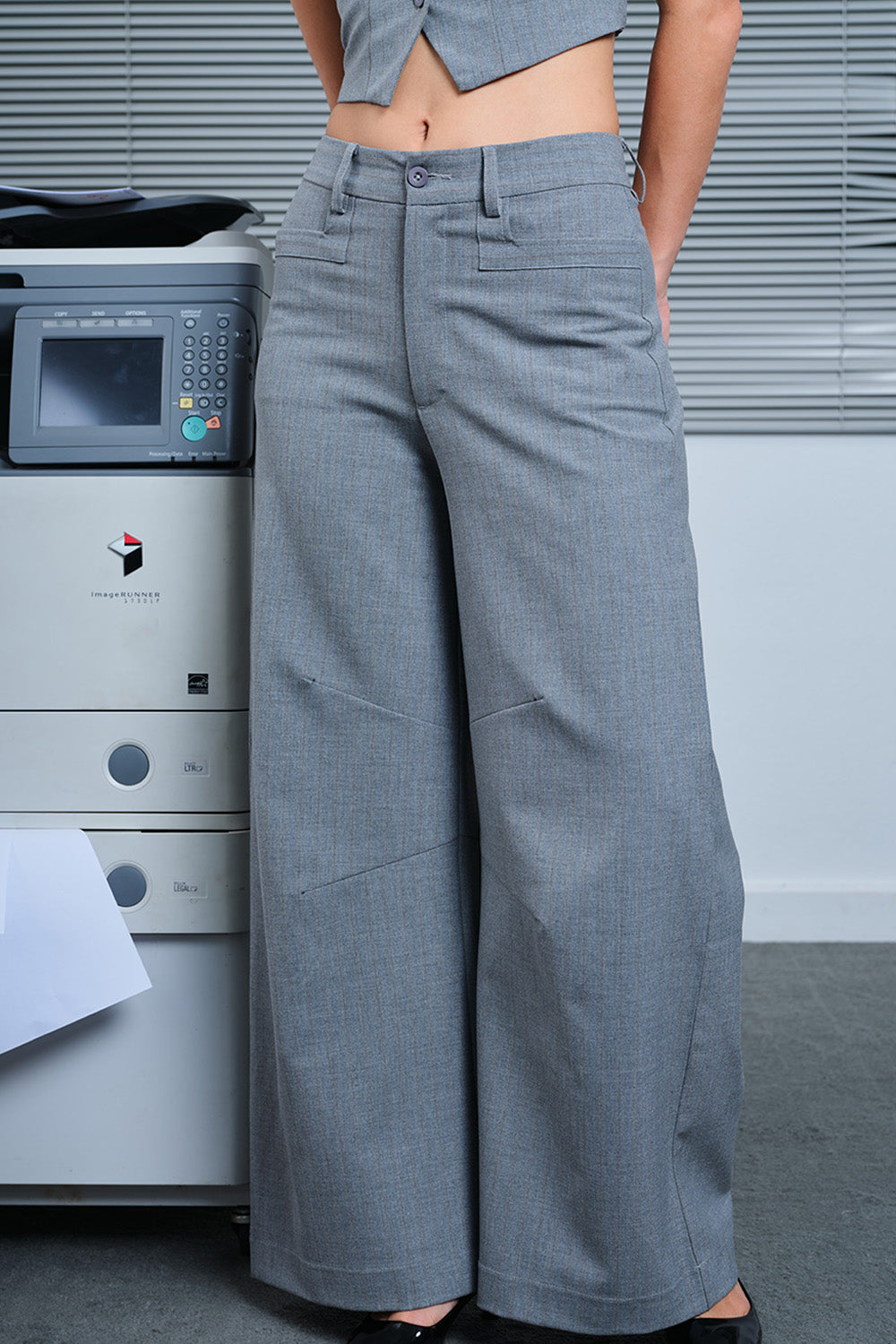 Grey Pinstriped Loose Fit Trousers - BonkersCorner
