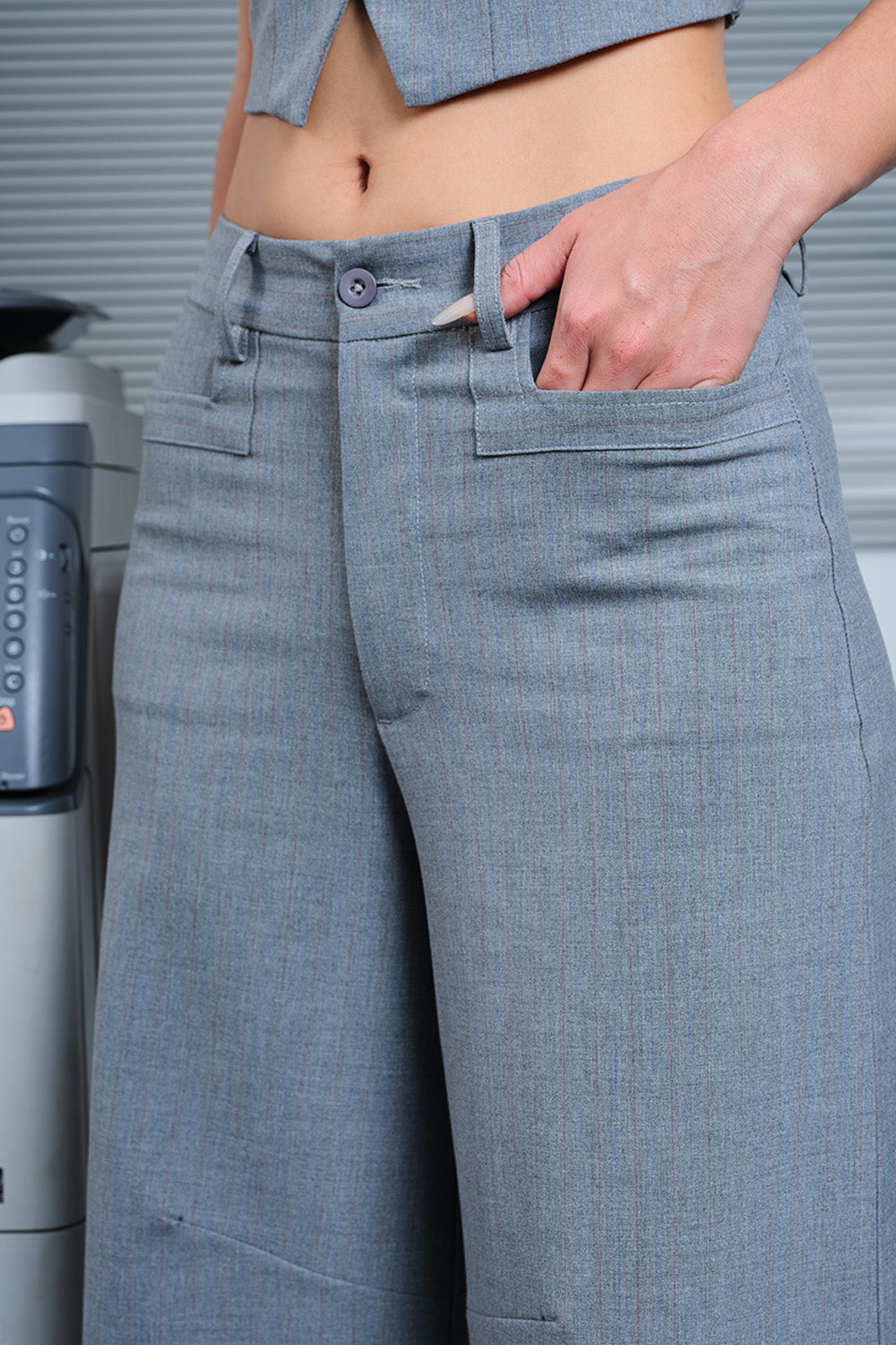 Grey Pinstriped Loose Fit Trousers - BonkersCorner