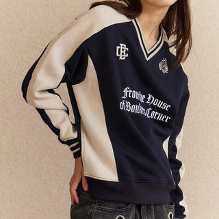 Navy Blue Athletic V-Neck Sweatshirt - BonkersCorner