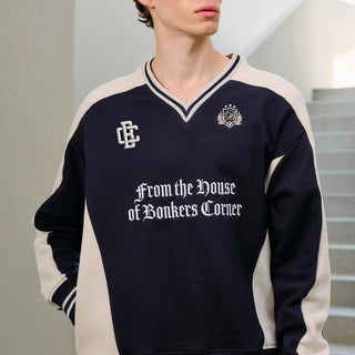 Navy Blue Athletic V-Neck Sweatshirt - BonkersCorner