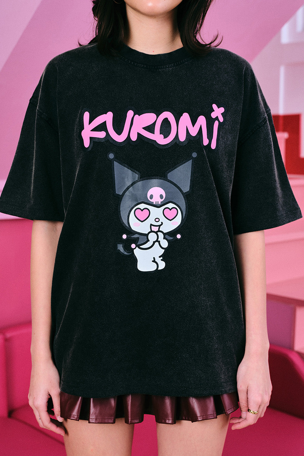 Kuromi Trouble Faded Black Oversized T-shirt - BonkersCorner