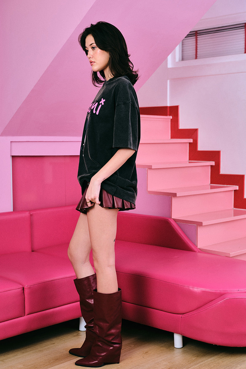 Kuromi Trouble Faded Black Oversized T-shirt - BonkersCorner