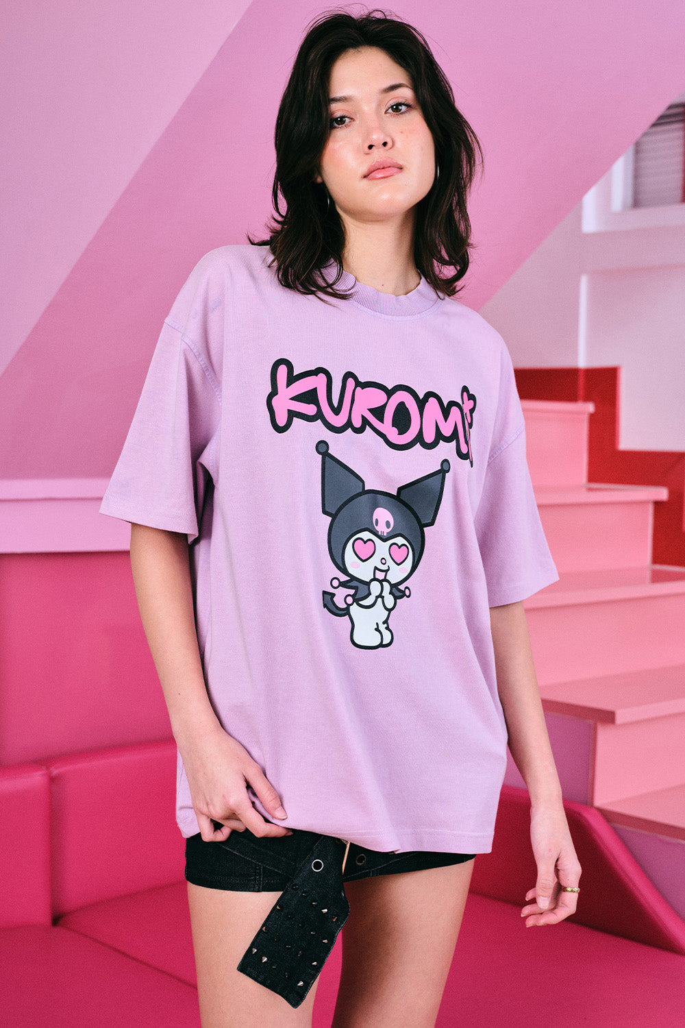 Kuromi Trouble Faded Lilac Oversized T-shirt - BonkersCorner