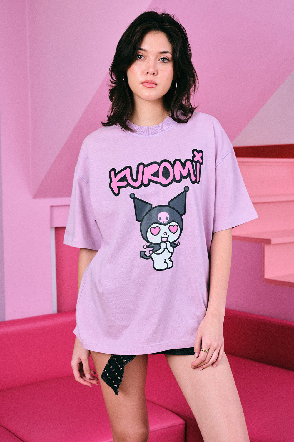 Kuromi Trouble Faded Lilac Oversized T-shirt