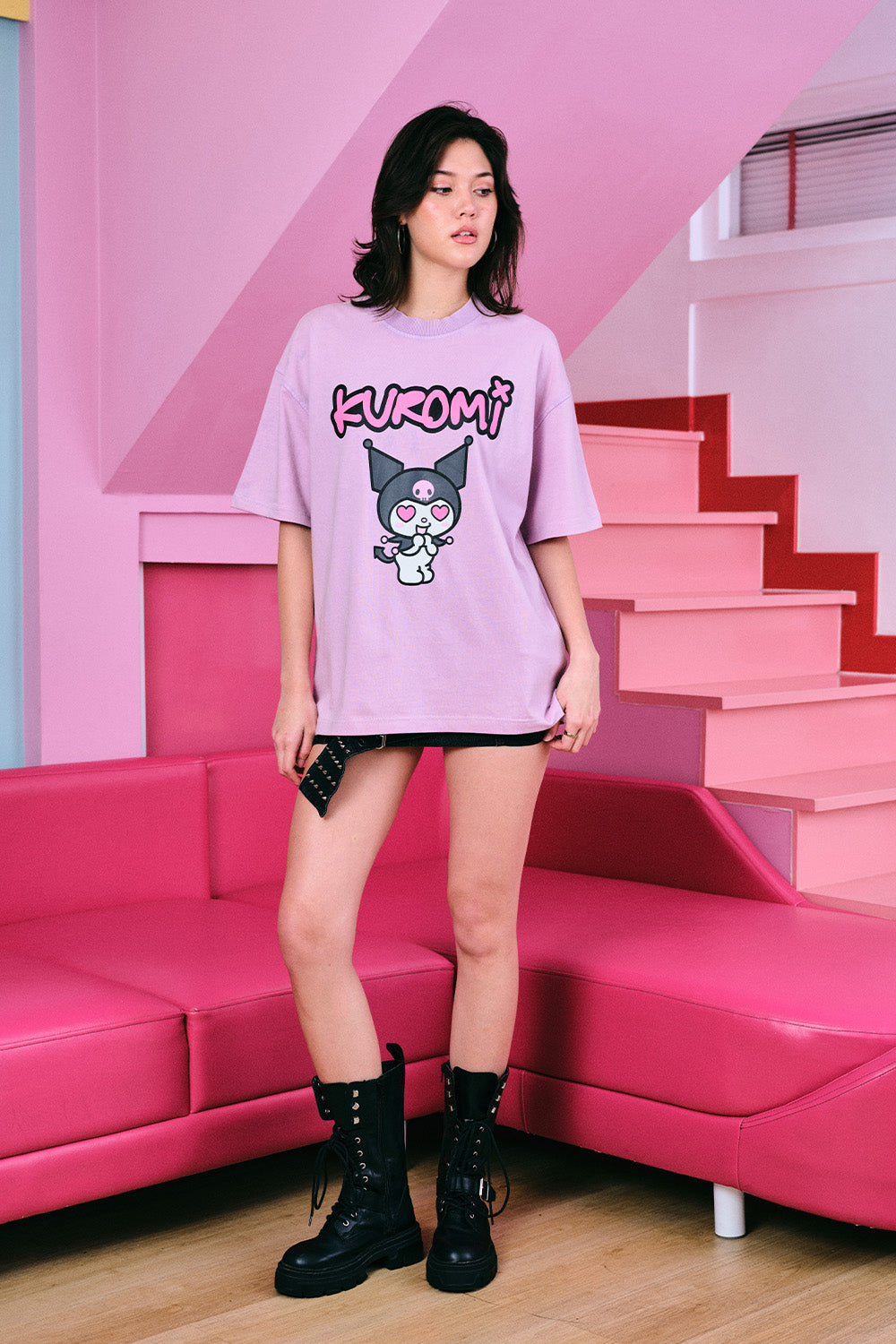 Kuromi Trouble Faded Lilac Oversized T-shirt - BonkersCorner