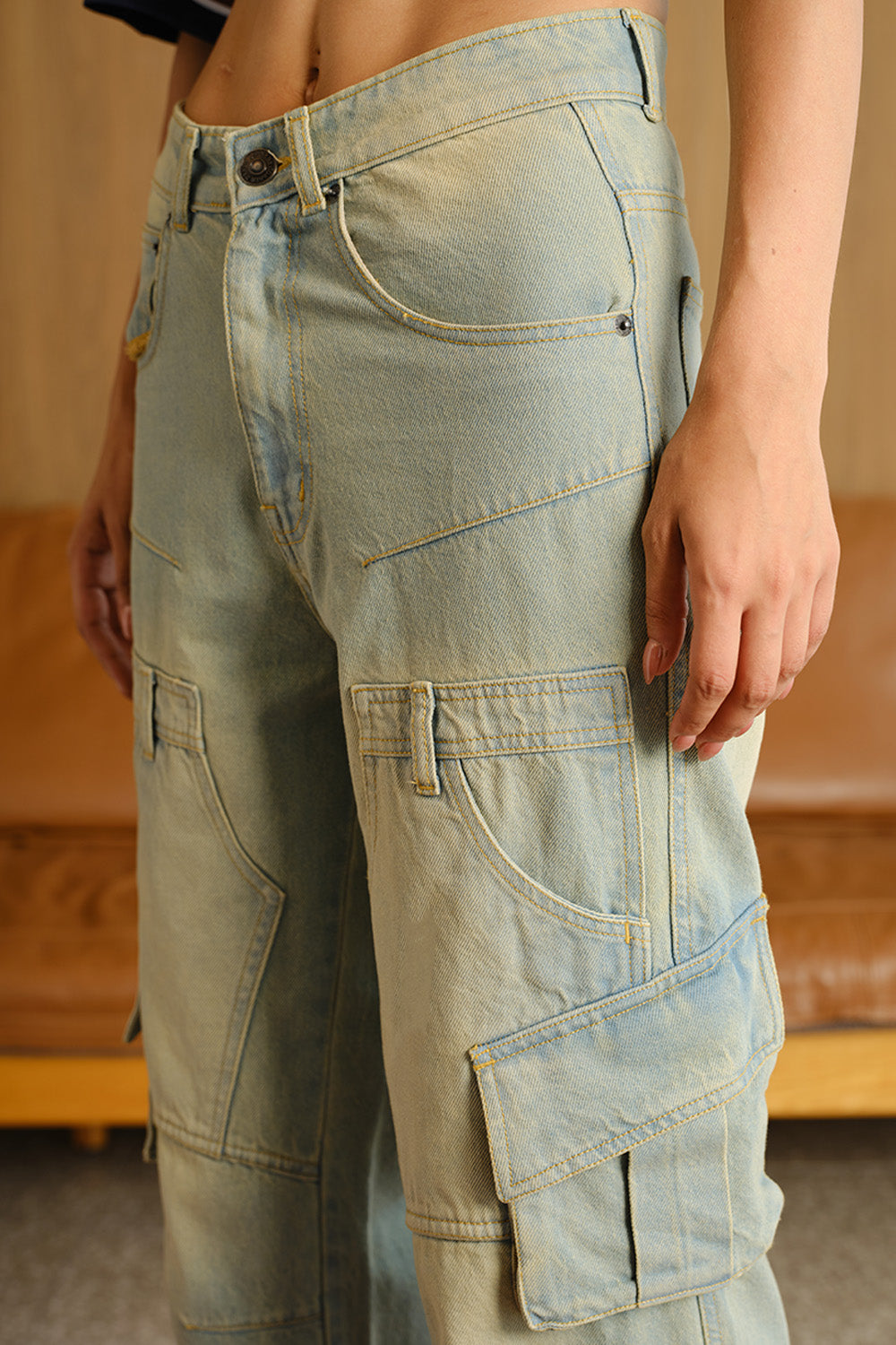 Light Wash Workwear Cargo Jeans - BonkersCorner