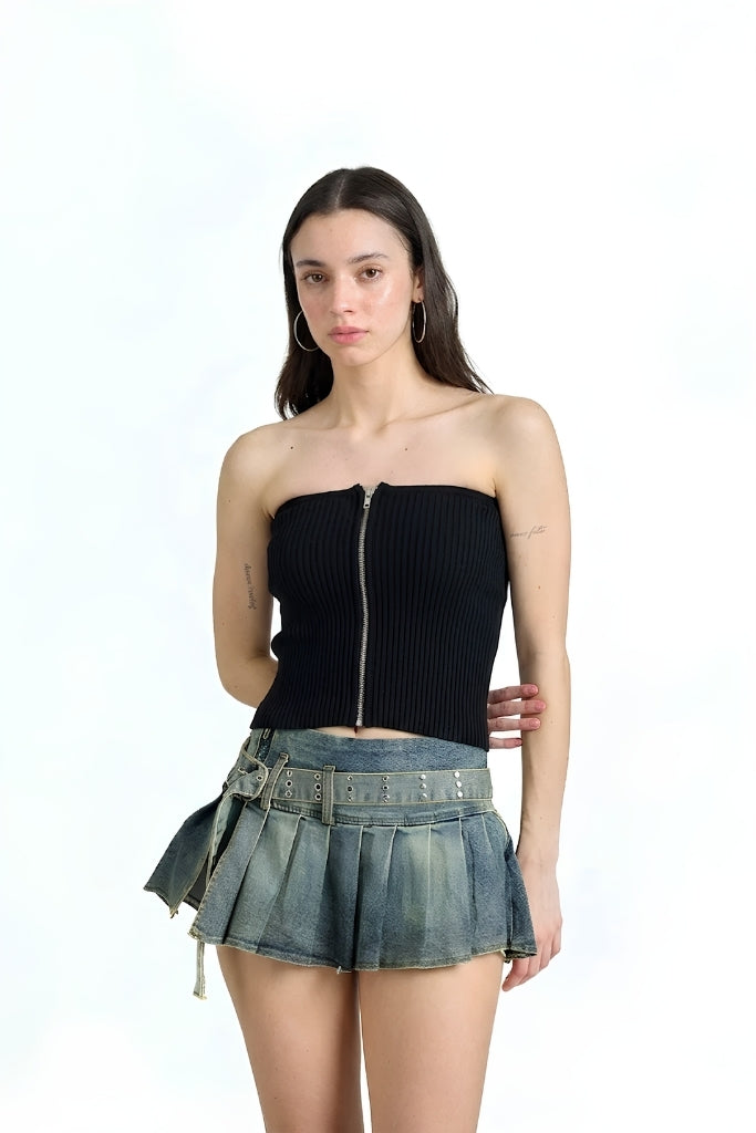 Midnight Black Zip Knit Tube Top