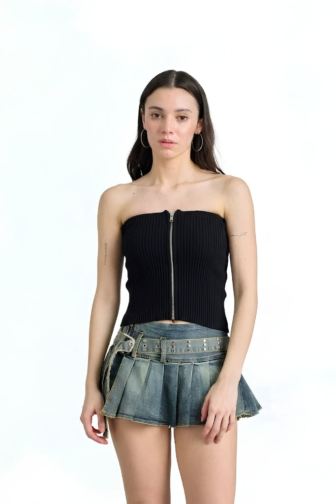 Midnight Black Zip Knit Tube Top