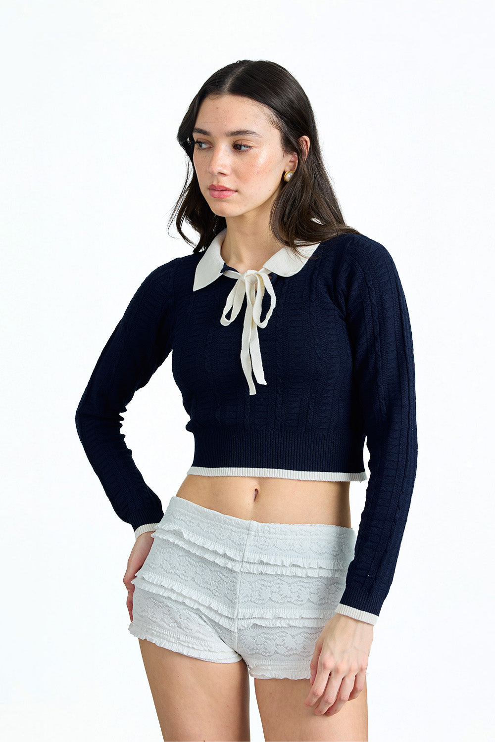 Navy Note Collared Knit Top - BonkersCorner