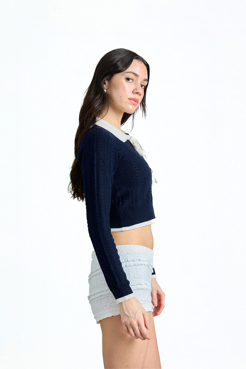 Navy Note Collared Knit Top - BonkersCorner