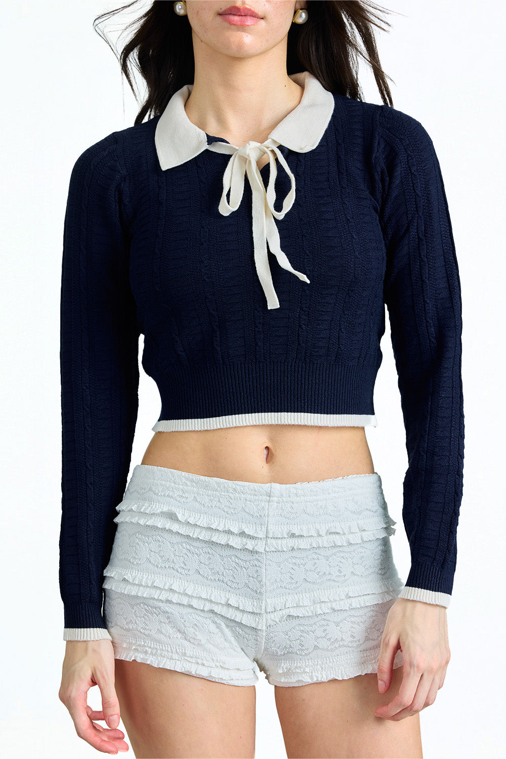 Navy Note Collared Knit Top - BonkersCorner