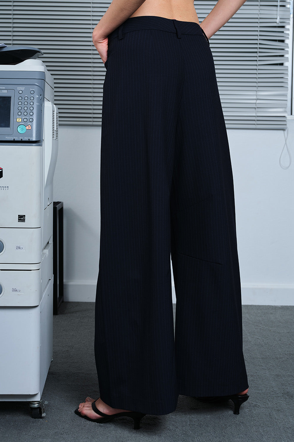 Navy Pinstriped Loose Fit Trousers - BonkersCorner