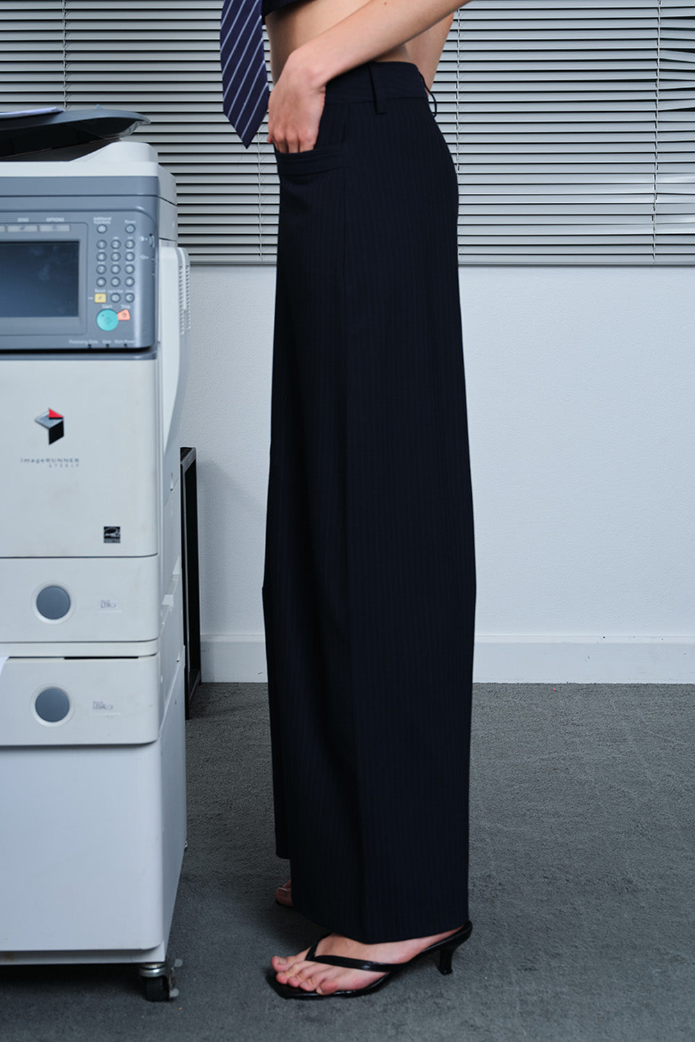 Navy Pinstriped Loose Fit Trousers - BonkersCorner