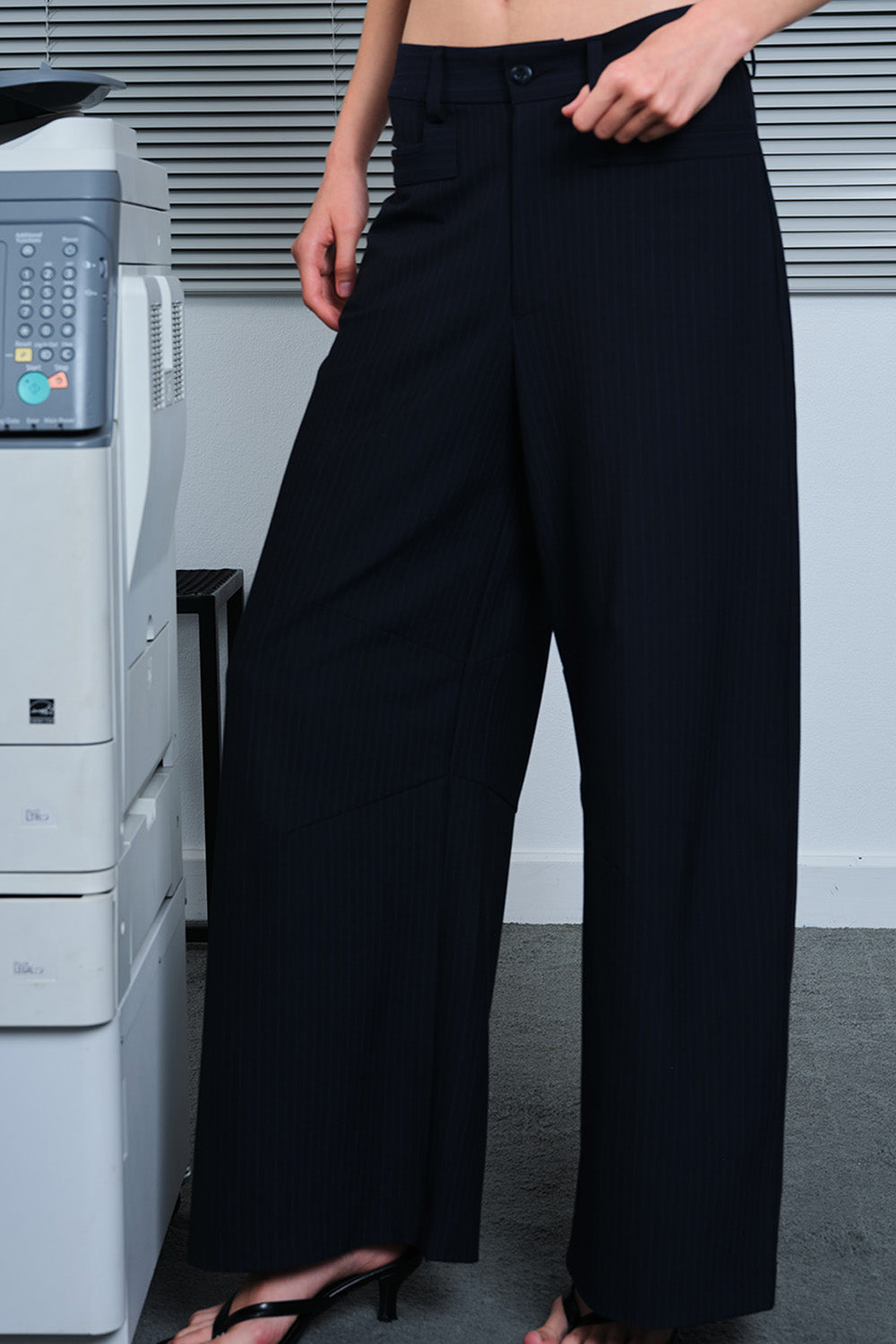 Navy Pinstriped Loose Fit Trousers - BonkersCorner