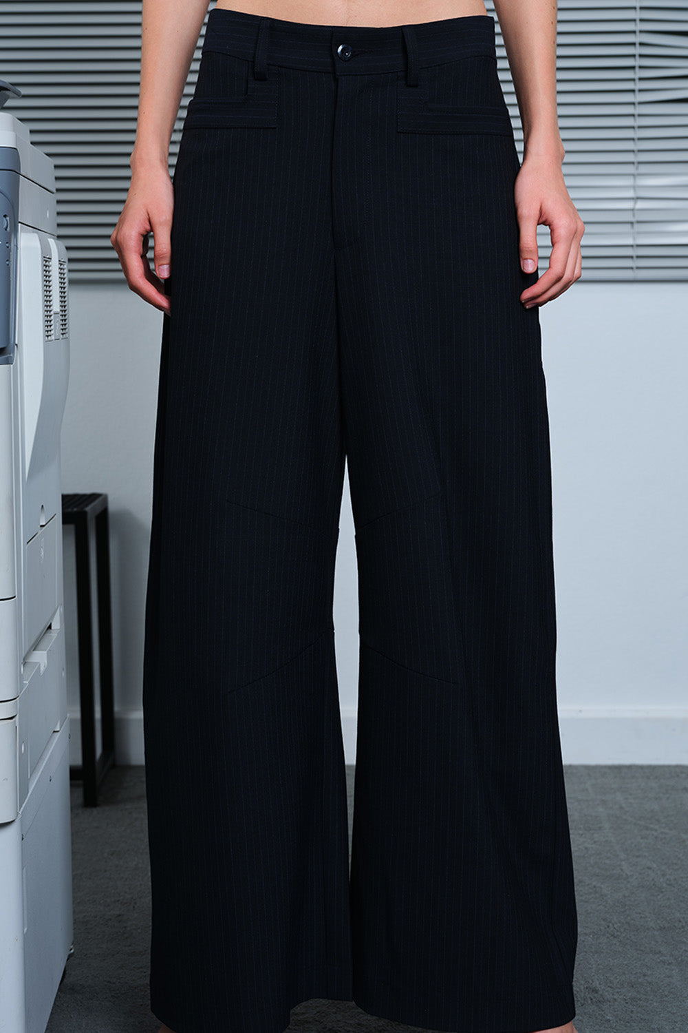 Navy Pinstriped Loose Fit Trousers - BonkersCorner
