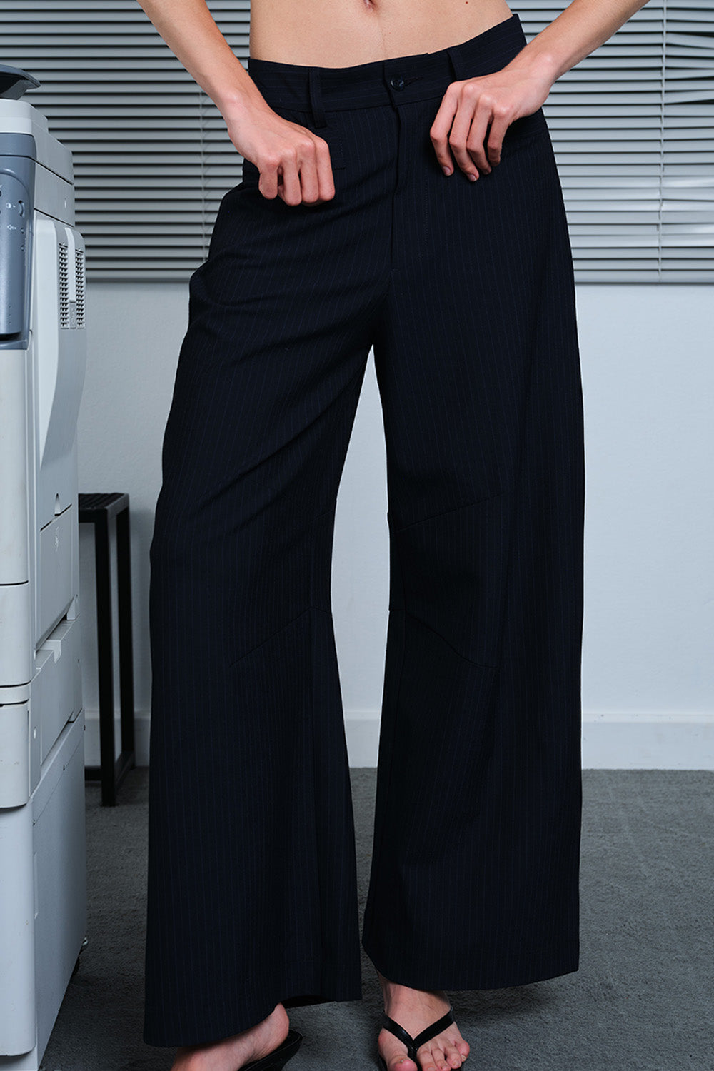 Navy Pinstriped Loose Fit Trousers - BonkersCorner