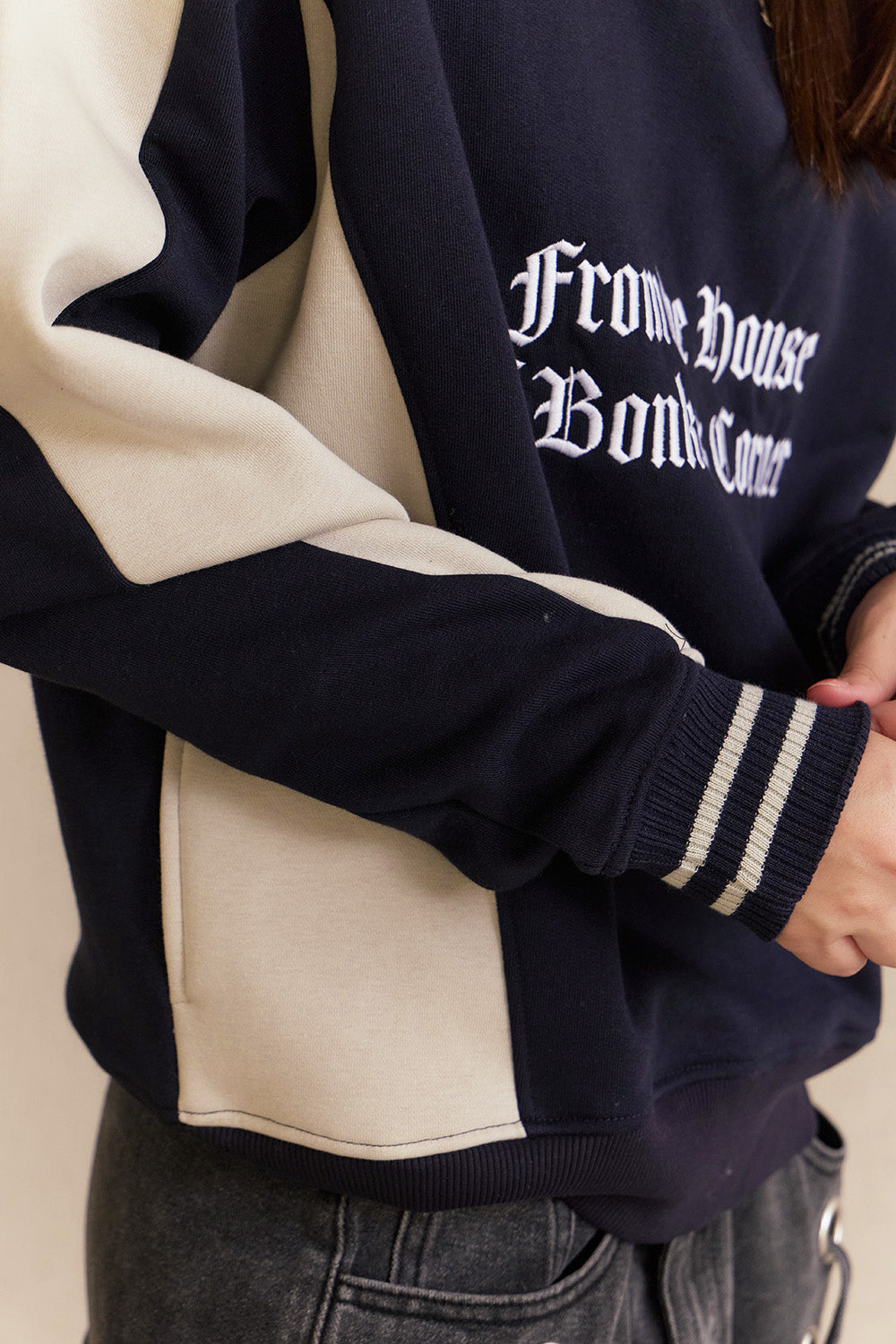 Navy Blue Athletic V-Neck Sweatshirt - BonkersCorner