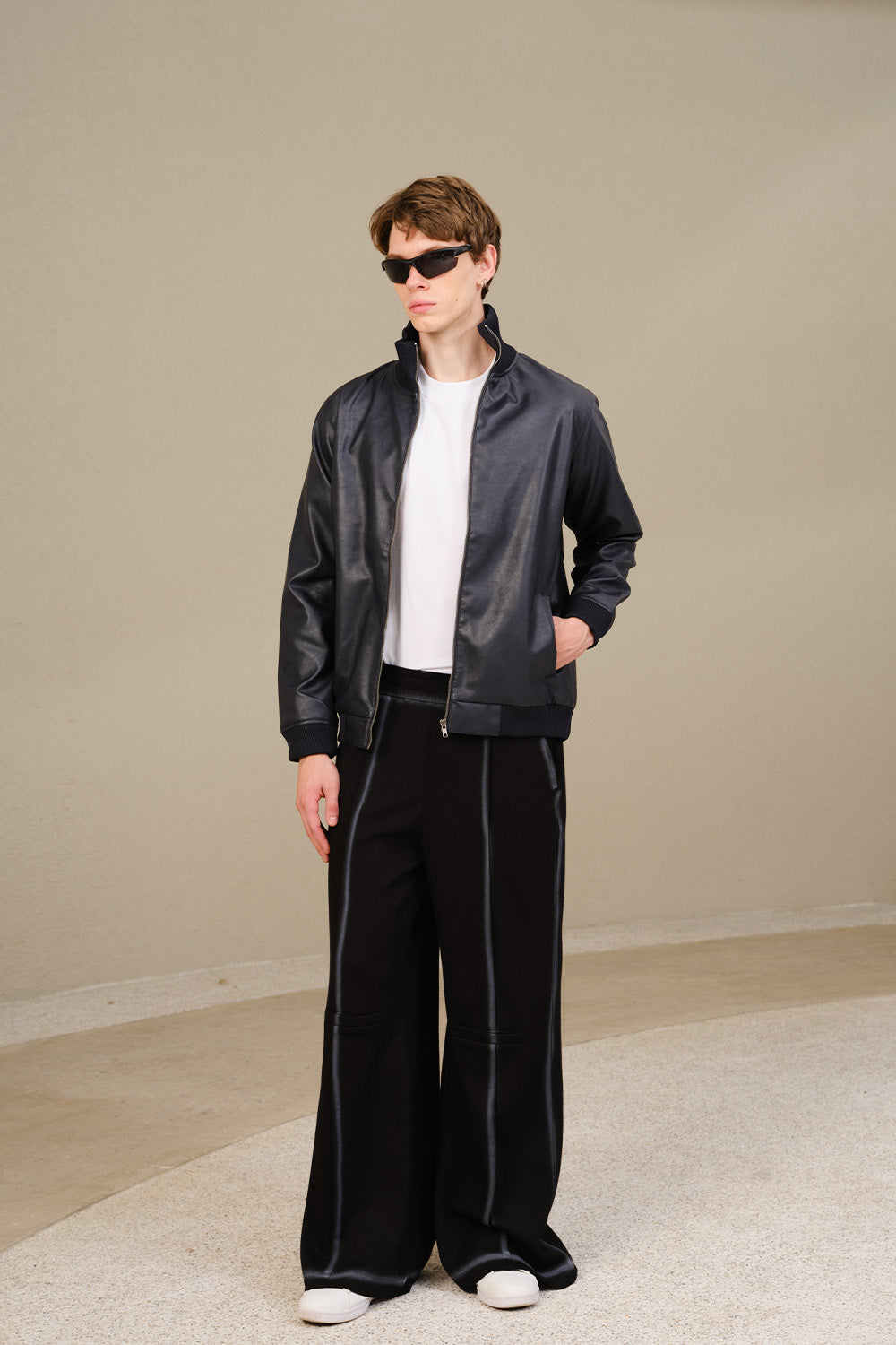 Navy Blue Leather Jacket