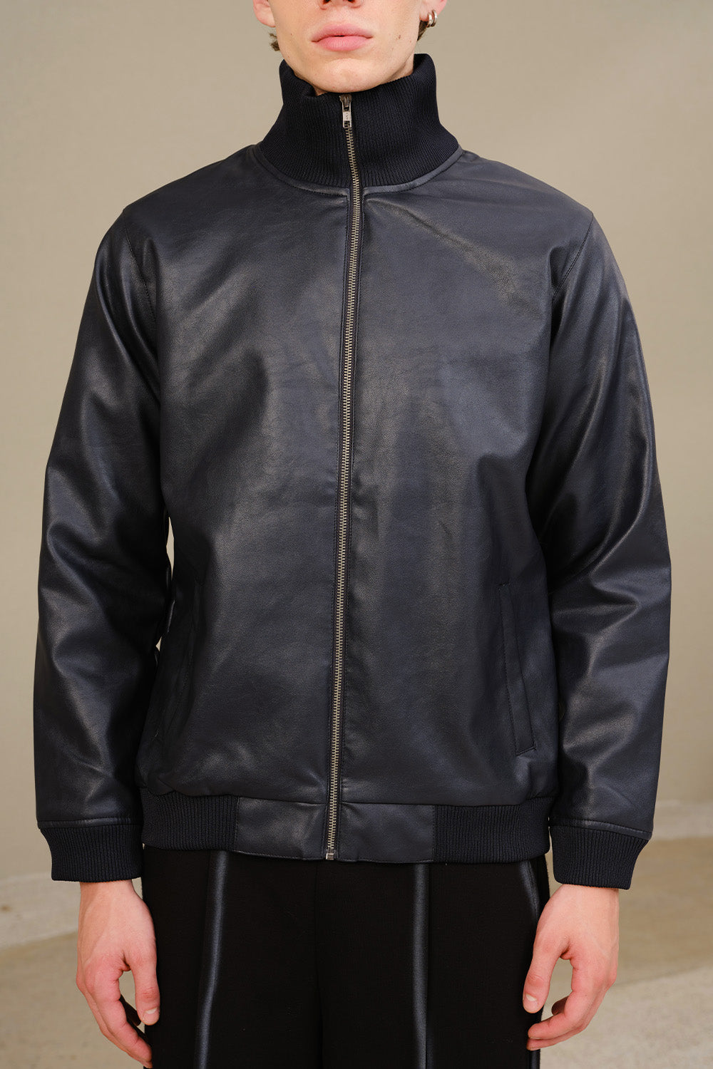 Navy Blue Leather Jacket