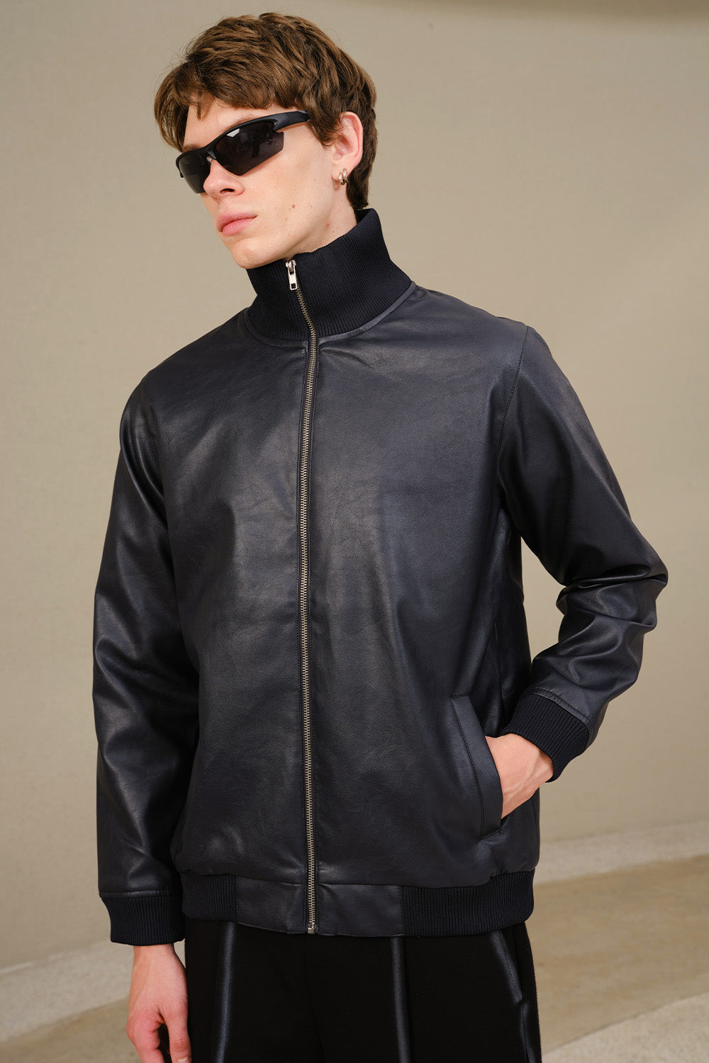 Navy Blue Leather Jacket