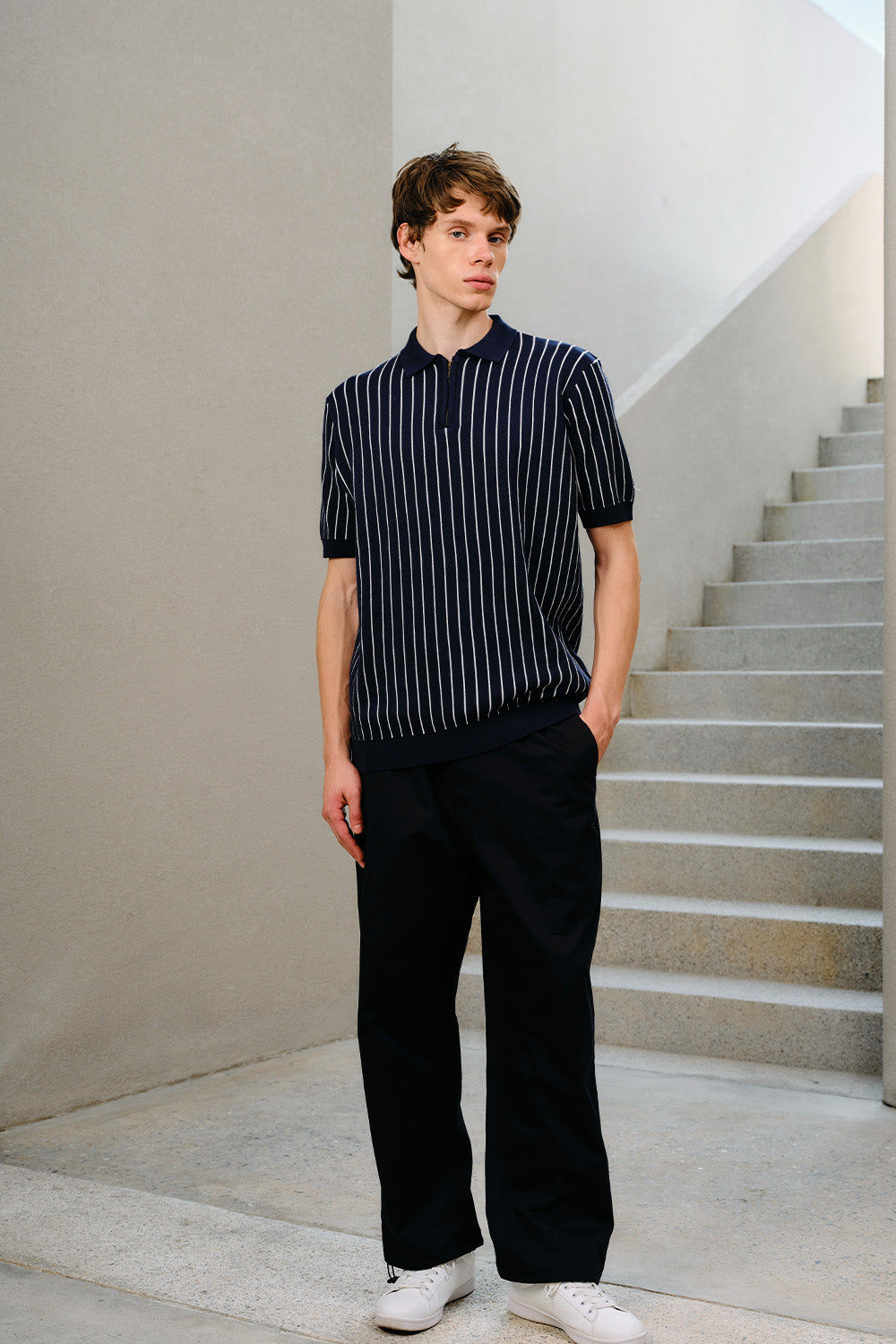 Navy Metro Stripe Knit Polo - BonkersCorner