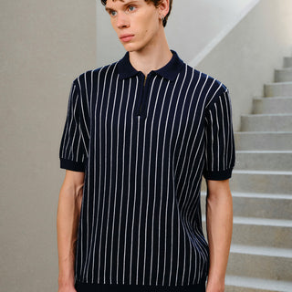 Navy Metro Stripe Knit Polo - BonkersCorner