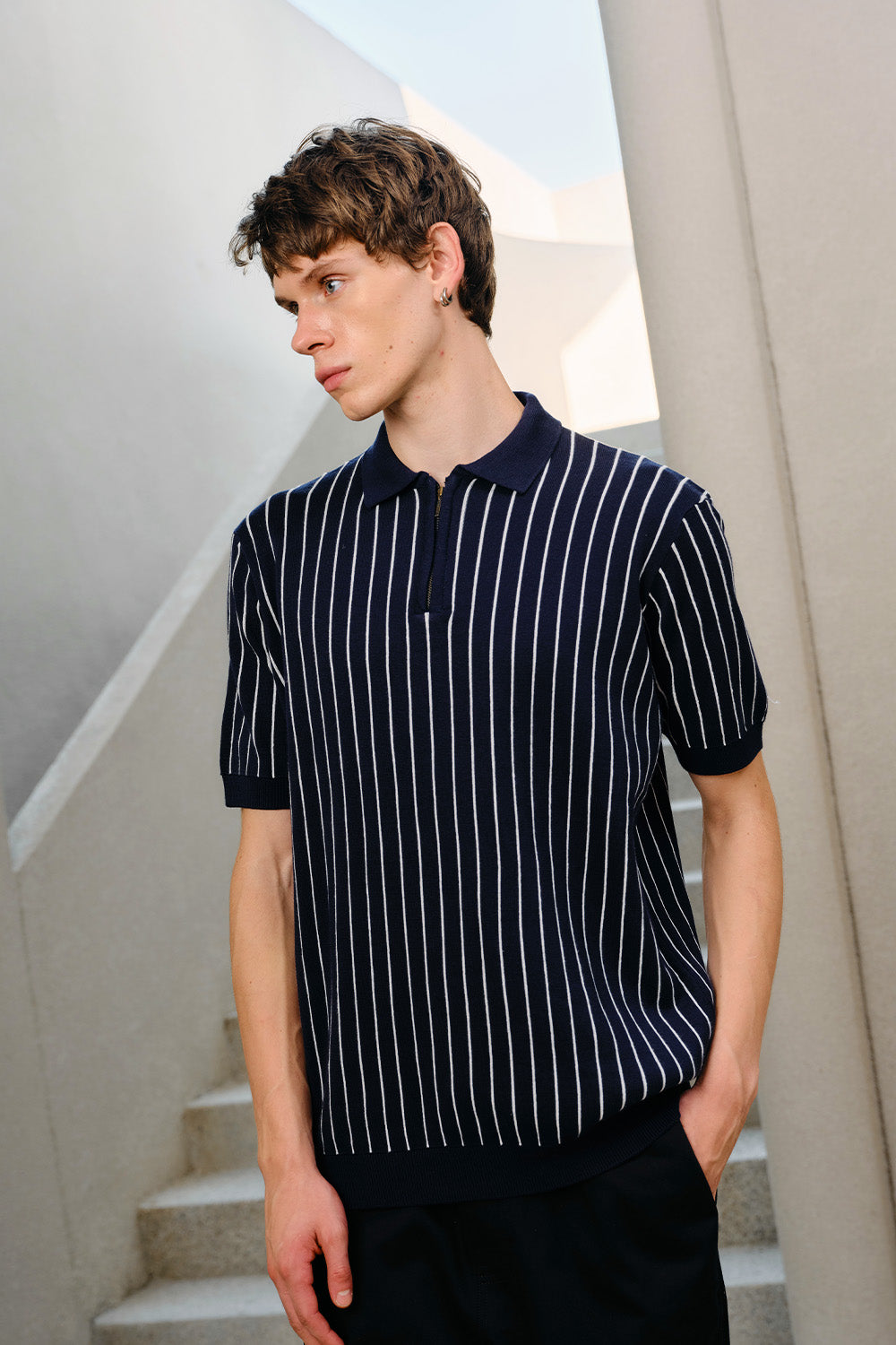 Navy Metro Stripe Knit Polo - BonkersCorner