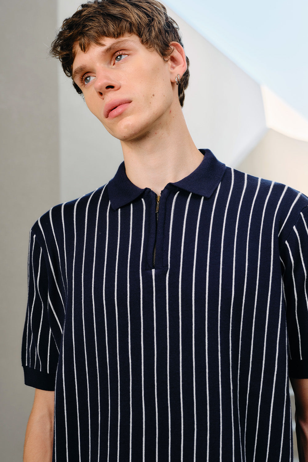Navy Metro Stripe Knit Polo - BonkersCorner
