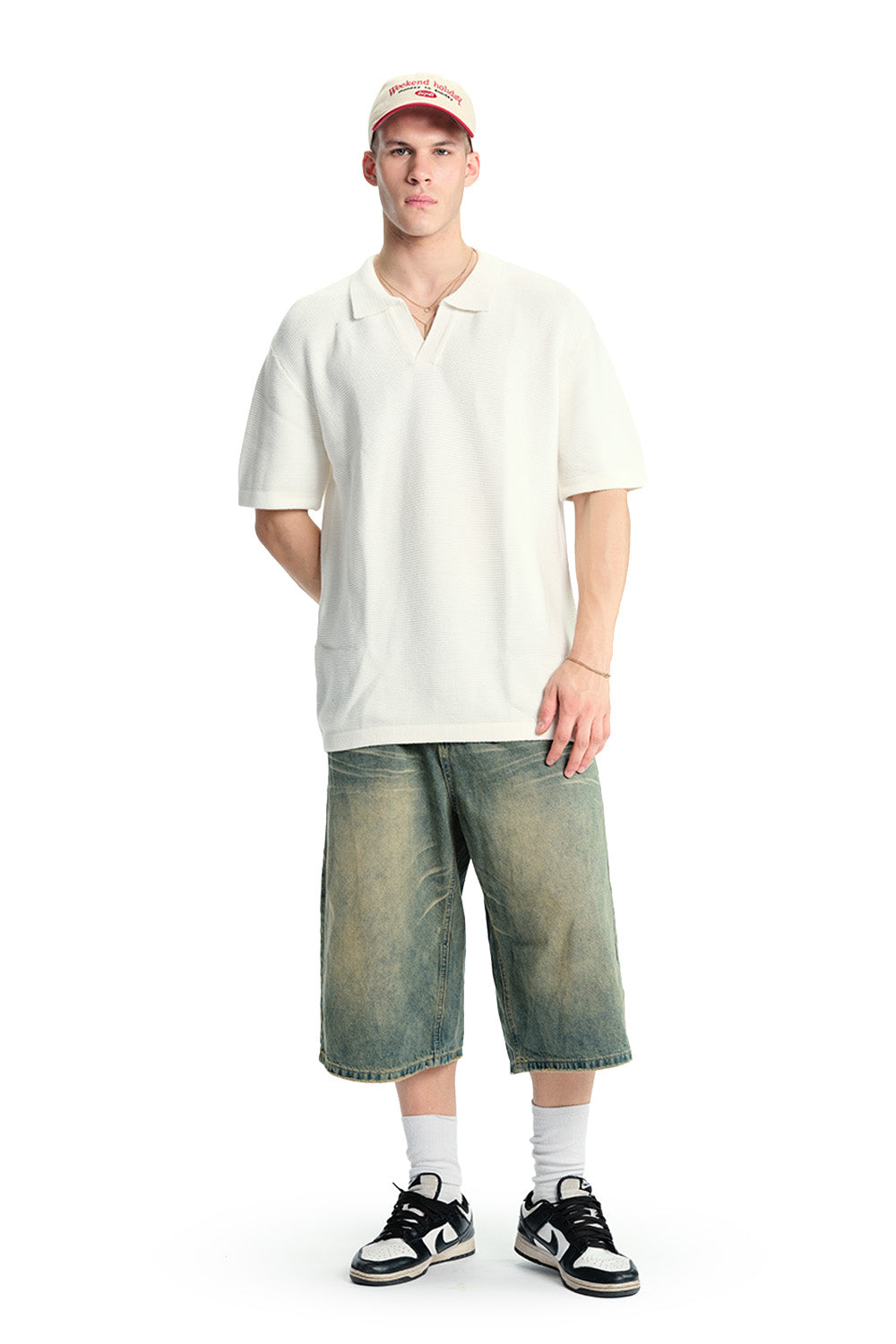 Off White Knit Double Textured Polo T-shirt