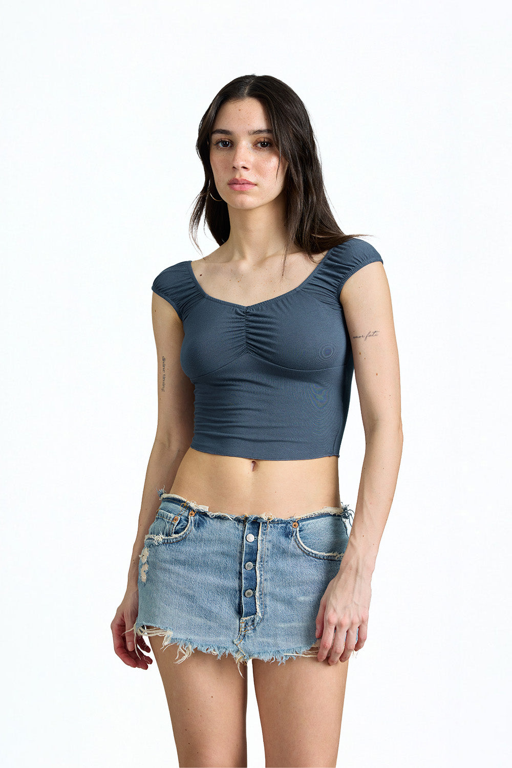 Ombre Blue Front Ruched Top