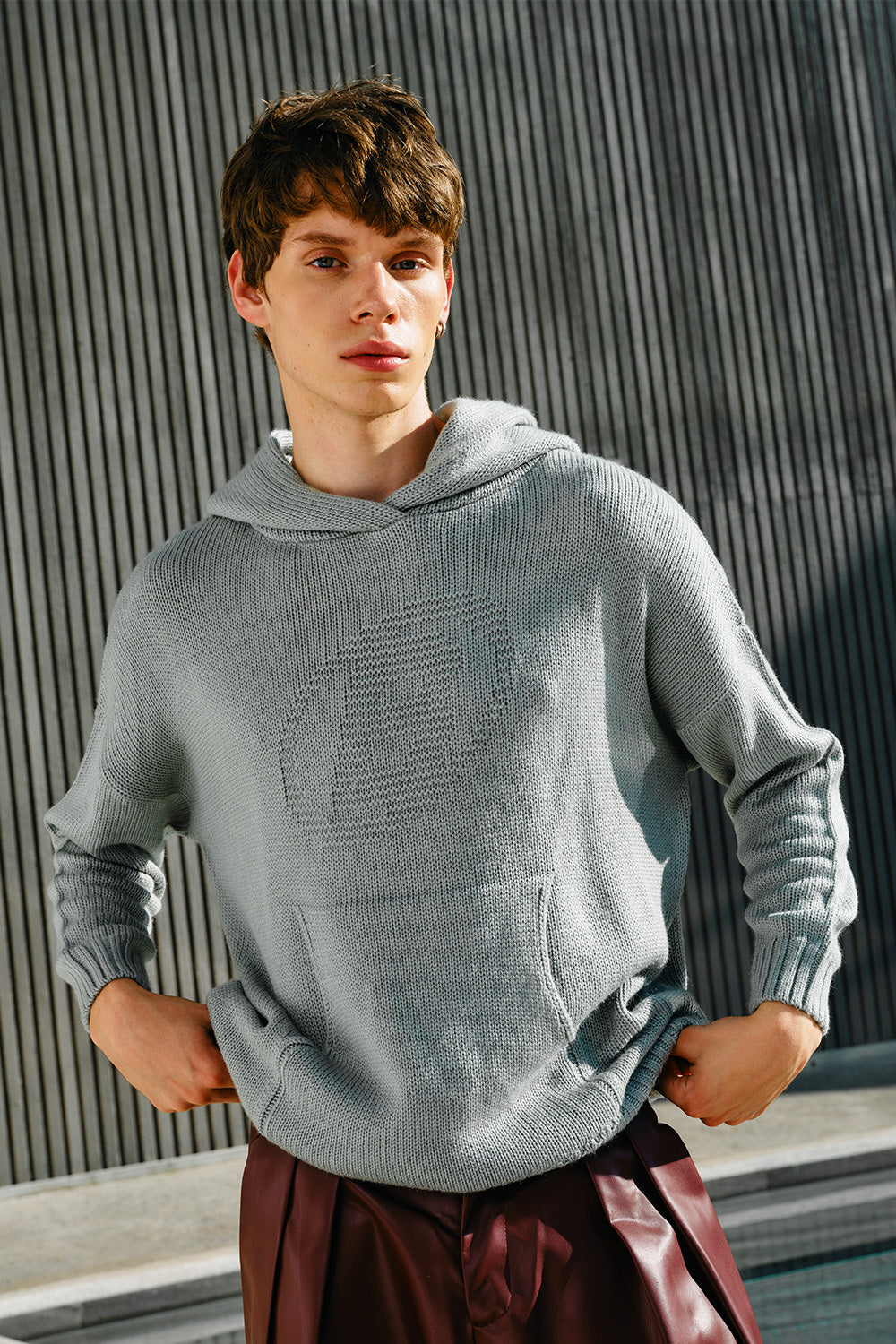 Pebble Grey Knit Hoodie