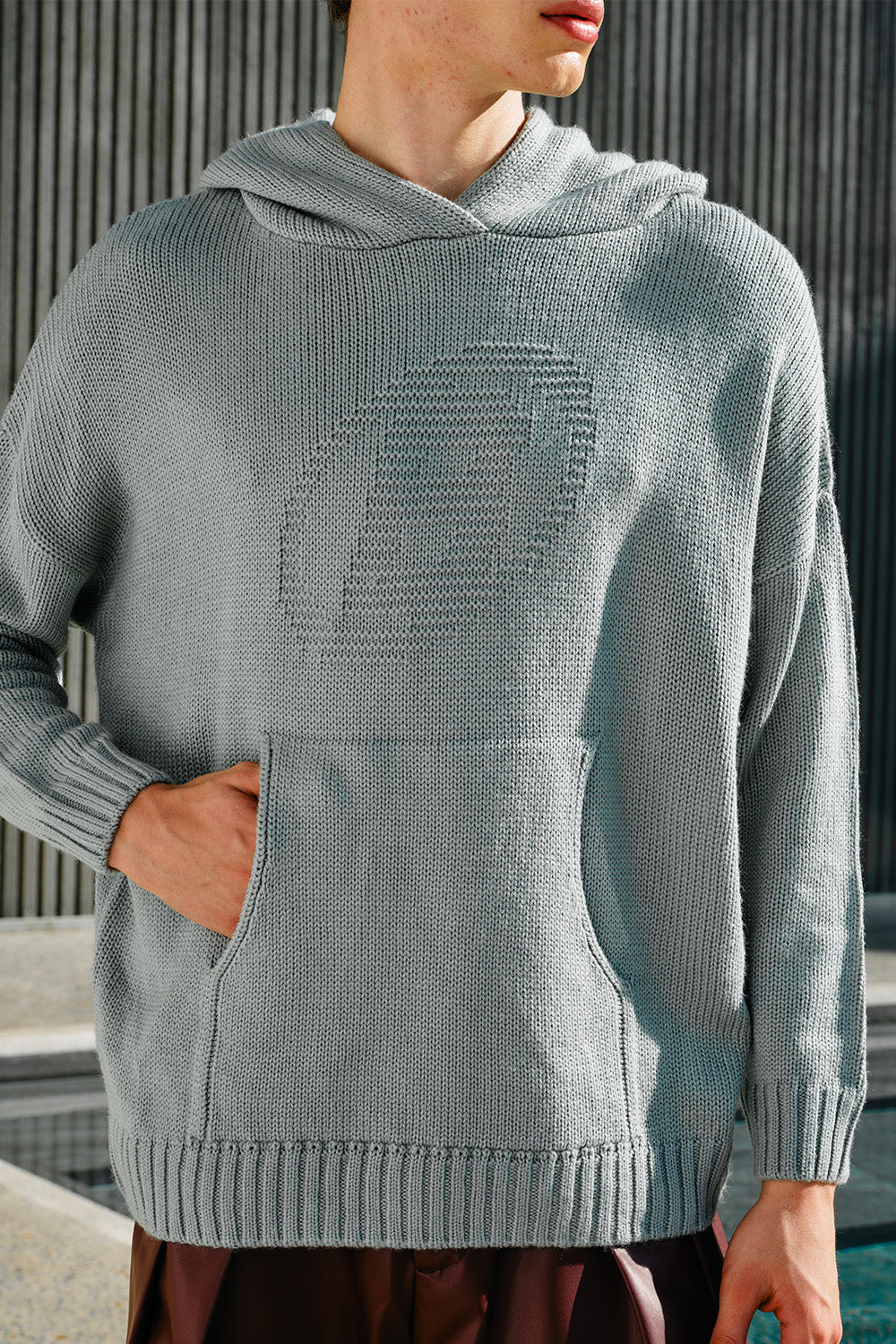 Pebble Grey Knit Hoodie