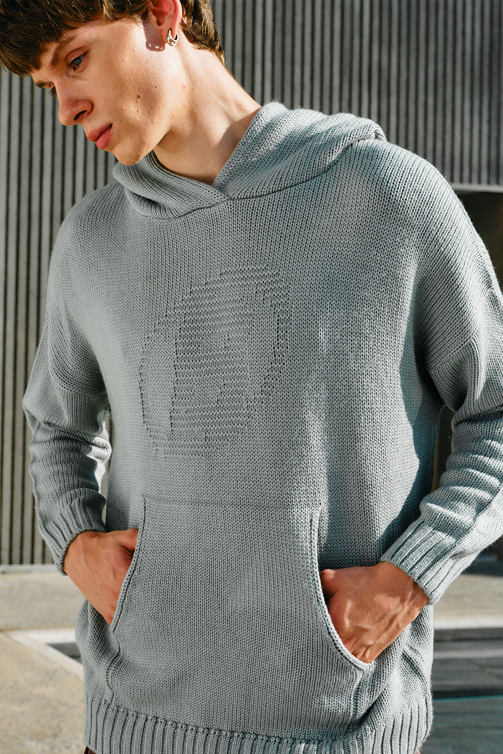 Pebble Grey Knit Hoodie