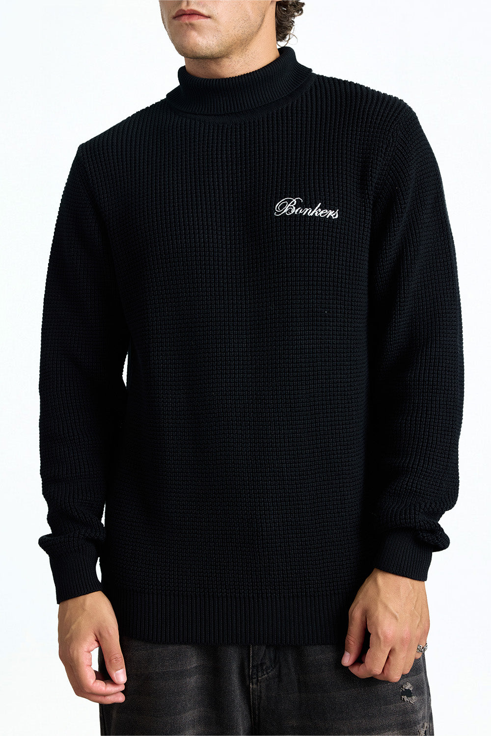 Phantom Black Knit Turtleneck Jumper - BonkersCorner