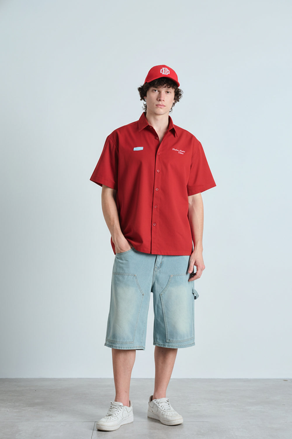 Red Oversized Utility Shirt