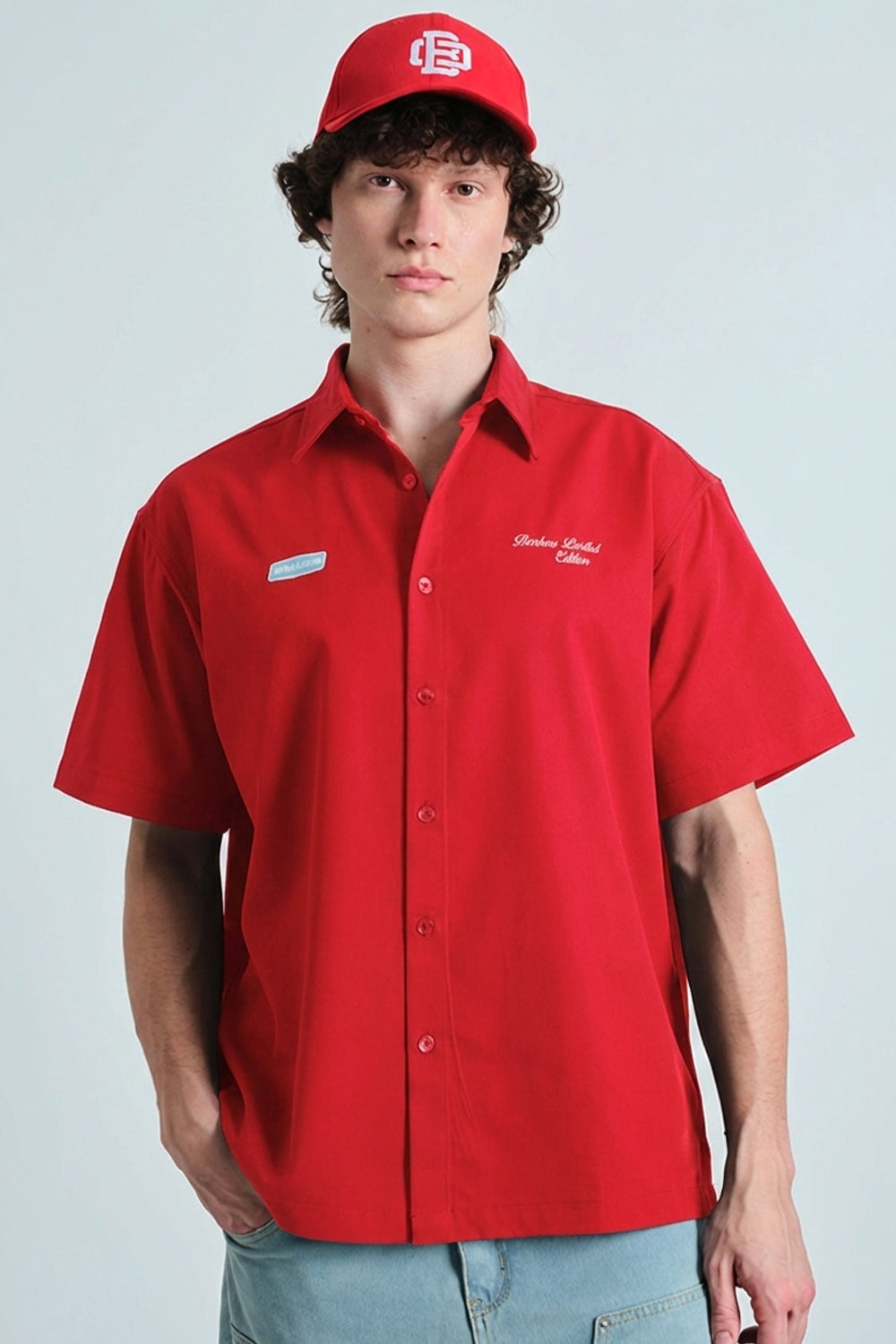 Red Oversized Utility Shirt