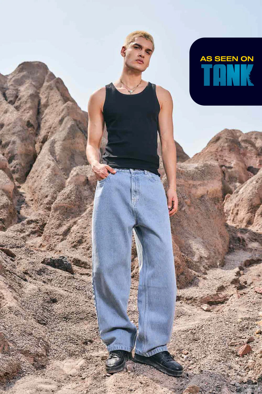 Regular Blue Wide Leg Straight Jeans