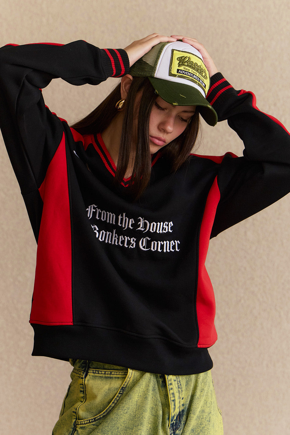 Black Athletic V-Neck Sweatshirt - BonkersCorner