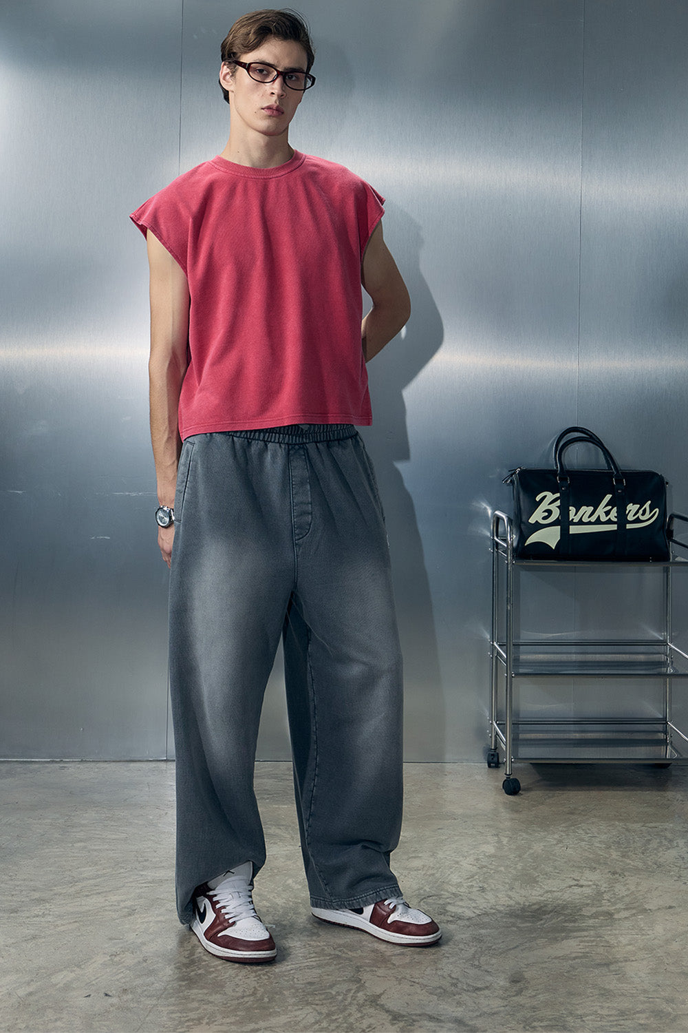 Grey Spray Faded Loose Fit Pants