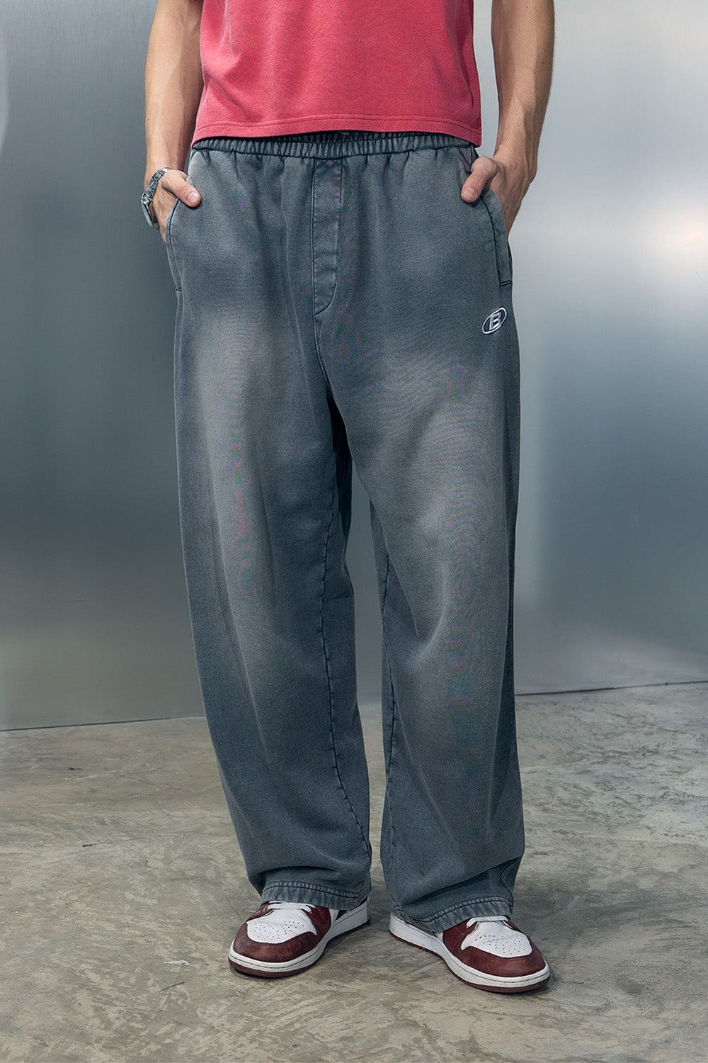 Grey Spray Faded Loose Fit Pants