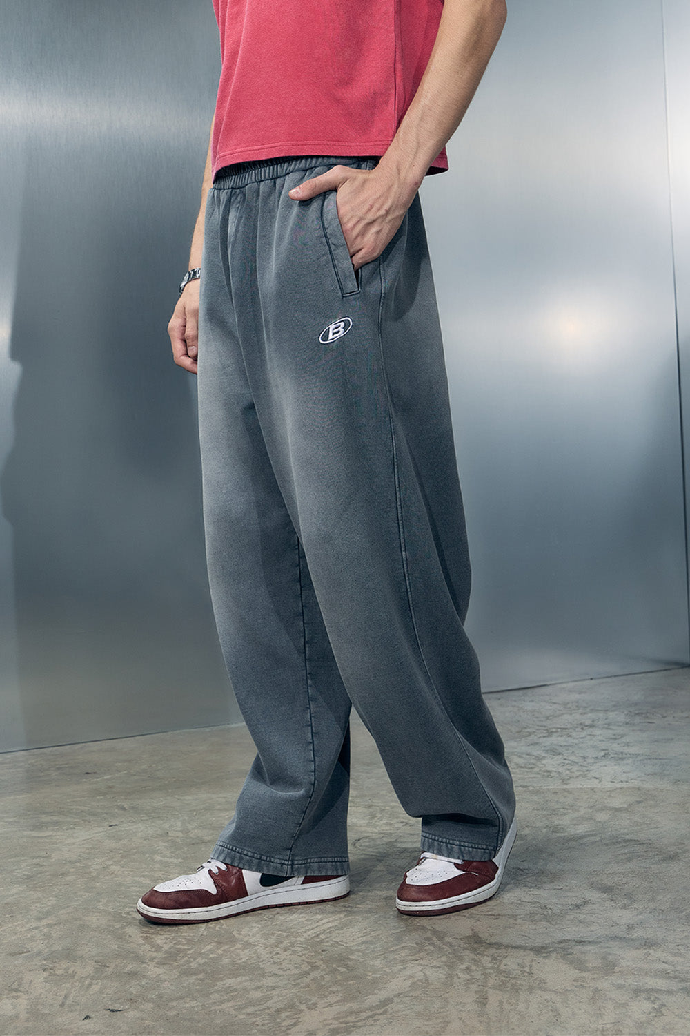 Grey Spray Faded Loose Fit Pants