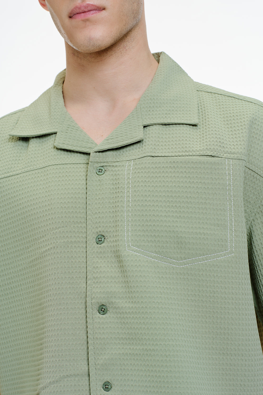 Solid Olive Textured Shirt - BonkersCorner