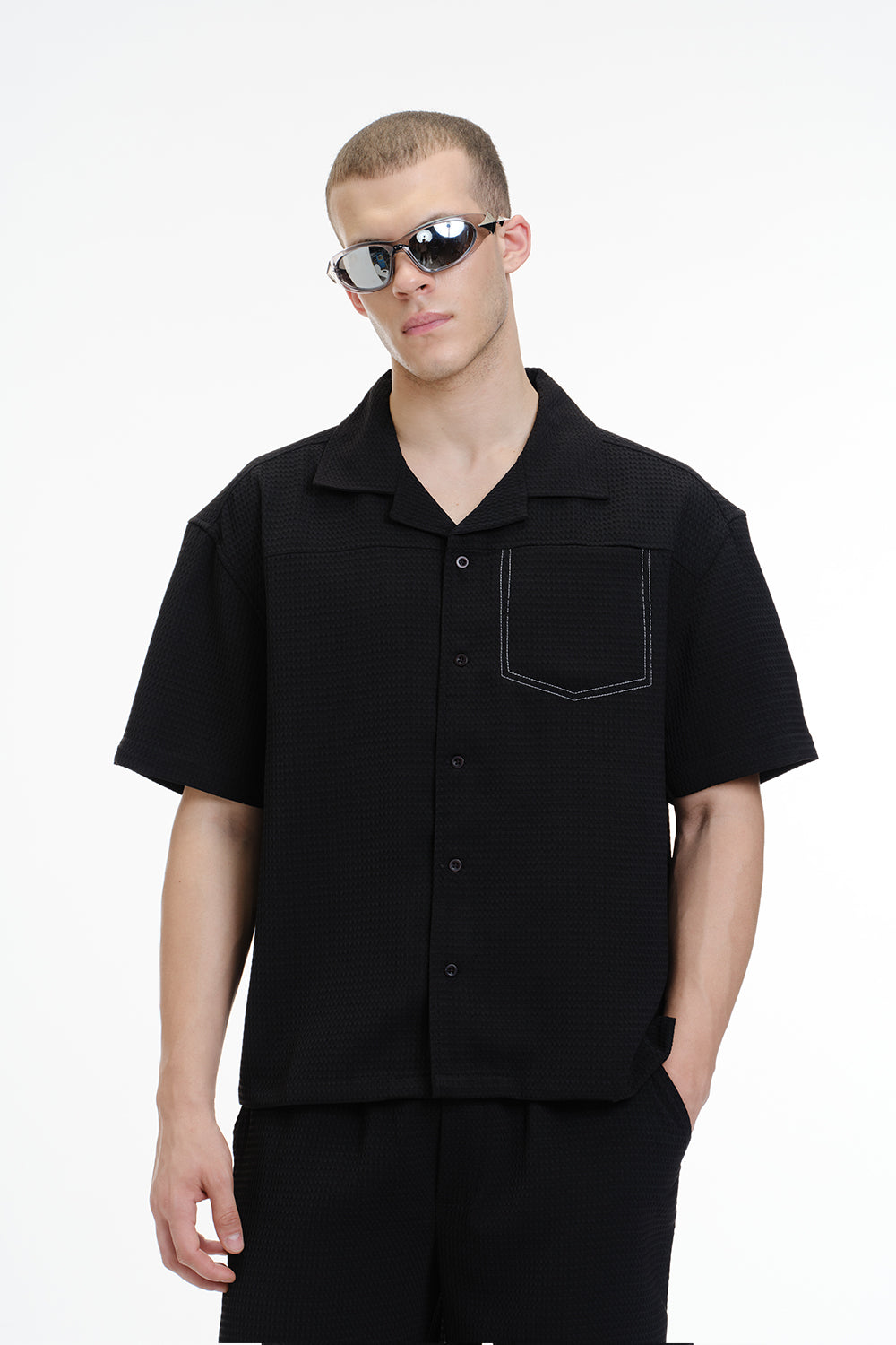 Solid Black Textured Shirt - BonkersCorner