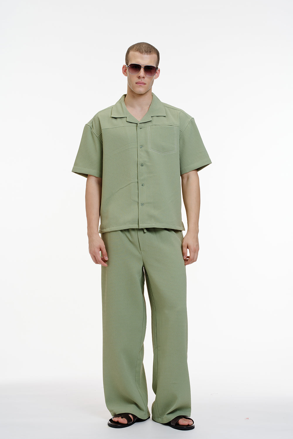 Solid Olive Textured Shirt - BonkersCorner