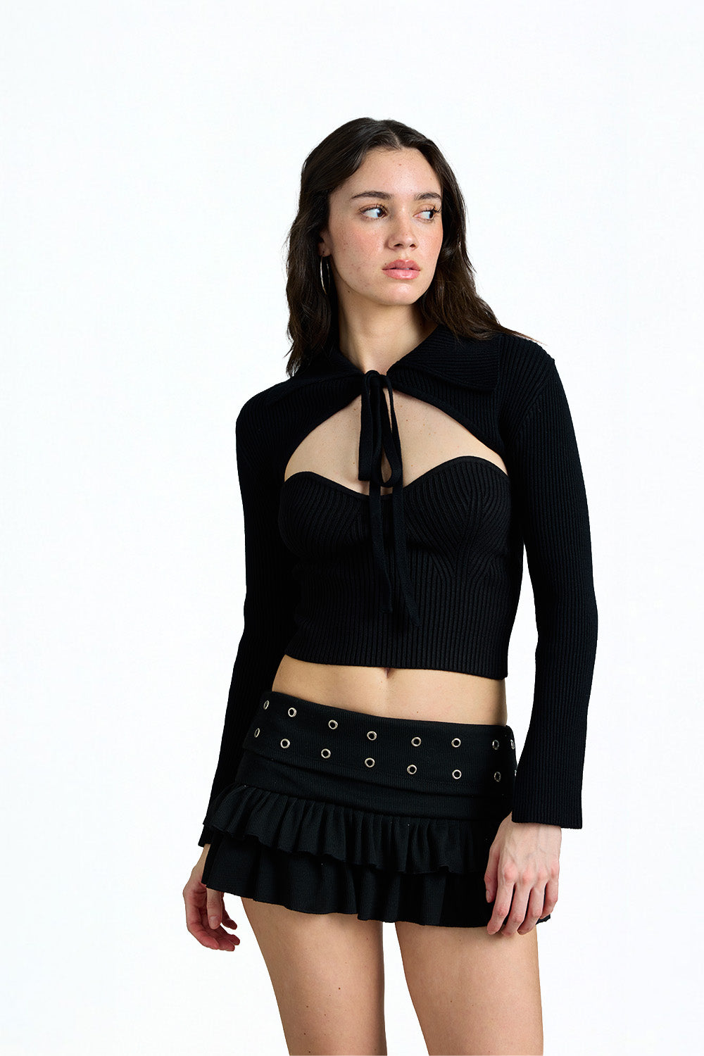 Shadow Black Tie Front Shrug - BonkersCorner